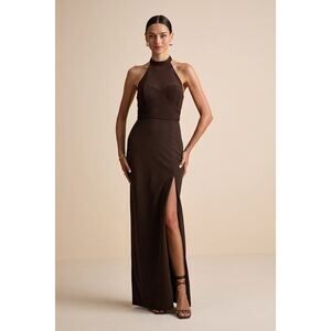 Lulus Baani Dark Brown Column Halter Maxi Dress - Size M